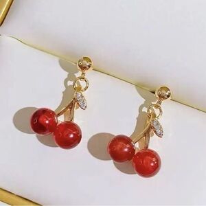 🍒 Cherry stud earrings gold CZ gift new girlfriend wife mom friend cherries